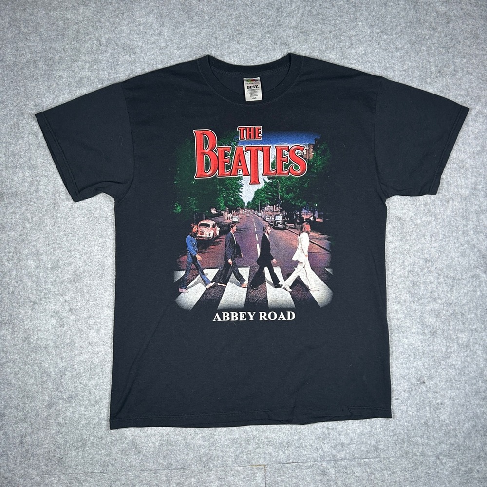 Vintage The Beatles‎ T Shirt Mens Large Black Abbey Road Band Tee 2000s